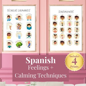 Spanish Feelings Chart & Calming Techniques Poster: Kids Emotional Regulation (Digital Download Set of 4)