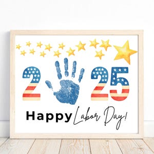 Tag der Arbeit 2025 Handabdruck Handwerk Patriotische Kinder Aktivität Vorschule Kleinkind Handabdruck Kunst Baby Andenken druckbar Arbeitstag Handwerk für Kinder