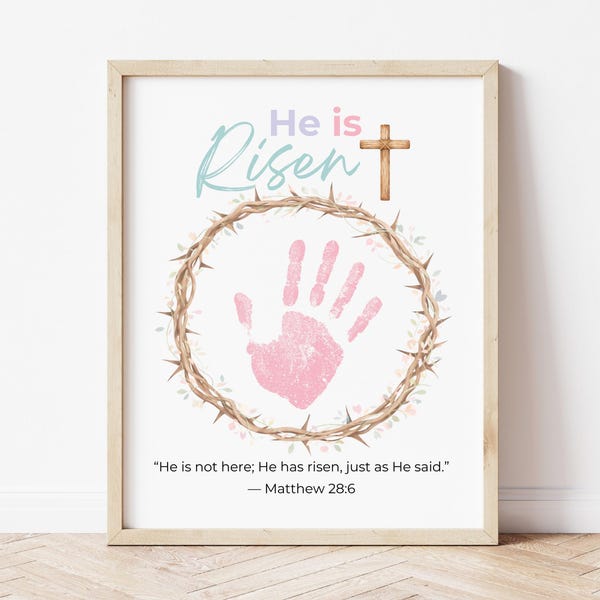 Christian Kids Easter Handprint, He Is Risen Easter Craft Printable, Sunday School Keepsake