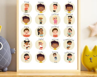 Printable Feelings Chart for Kids, Emotions Poster for Classroom Calm Down Corner, SEL Emotional Regulation Wall Art