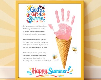 Christian Ice Cream Cone Handprint Craft Printable, God's Gift of Summer Poem Keepsake, VBS Summer Activity