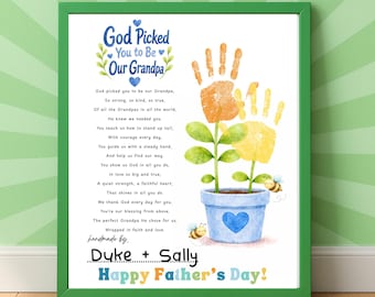 Father’s Day Grandpa Handprint Craft Printable | God Picked You to Be My Grandpa | Christian Grandpa Keepsake Gift from Kids