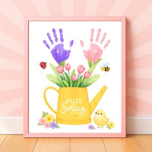 Manualidad imprimible con huellas de manos de primavera / Arte con huellas de manos de flores de primavera / Actividad de primavera para guarderías preescolares / Manualidad de recuerdo de primavera para niños imagen 17