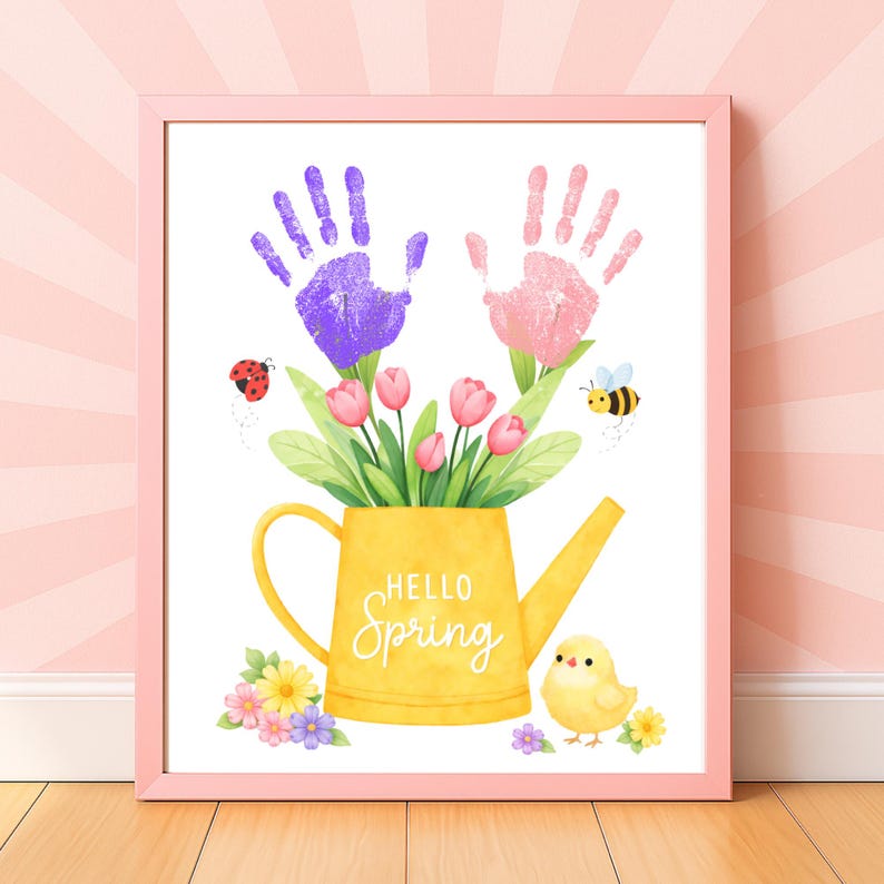 Manualidad imprimible con huellas de manos de primavera / Arte con huellas de manos de flores de primavera / Actividad de primavera para guarderías preescolares / Manualidad de recuerdo de primavera para niños imagen 17