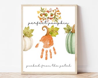 God's Perfect Pumpkin Handprint Craft Printable | Christian Fall Keepsake | Pumpkin Handprint Craft | Preschool Thanksgiving Activity