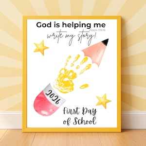 Christian First Day of School Pencil Handprint Printable Back to School Keepsake Last Day of School PDF Preschool Kindergarten Fall Craft