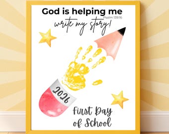Christian First Day of School Pencil Handprint Printable Back to School Keepsake Last Day of School PDF Preschool Kindergarten Fall Craft