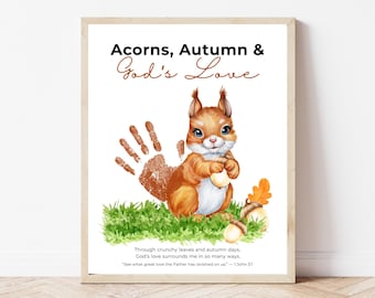 Christian Fall Squirrel Handprint Craft Printable | Acorns Autumn & God’s Love | Bible Fall Keepsake for Kids | Sunday School Activity