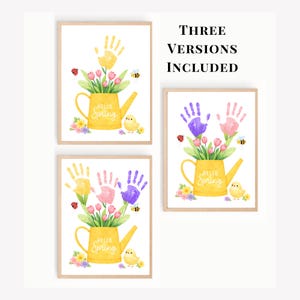 Manualidad imprimible con huellas de manos de primavera / Arte con huellas de manos de flores de primavera / Actividad de primavera para guarderías preescolares / Manualidad de recuerdo de primavera para niños imagen 2