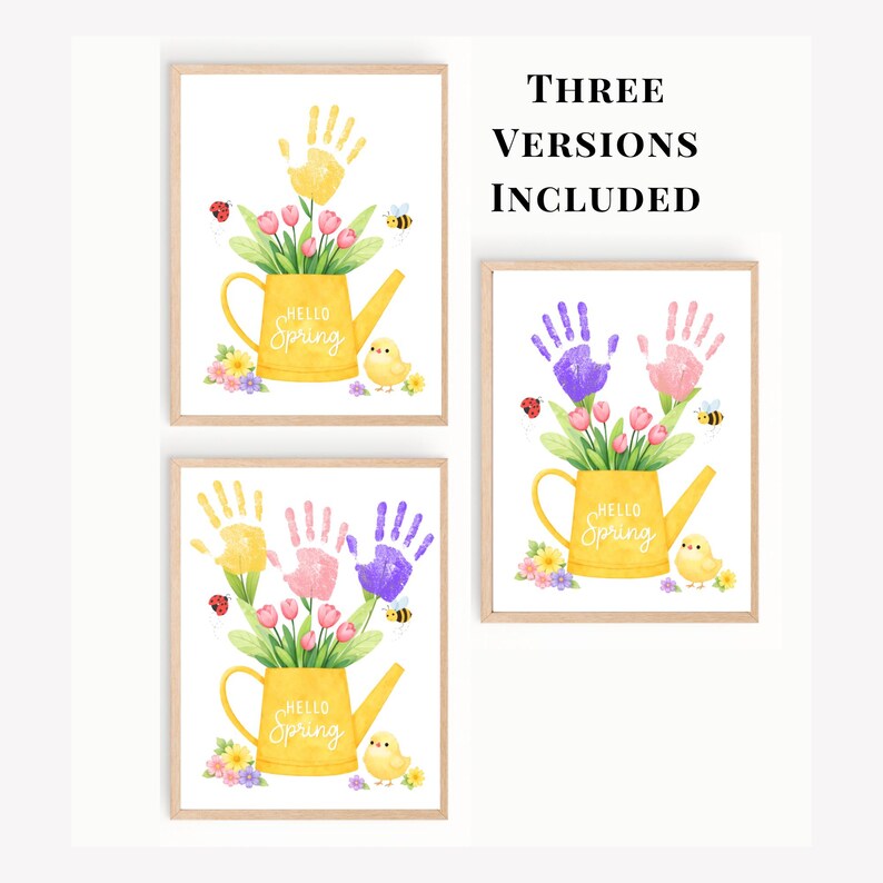 Manualidad imprimible con huellas de manos de primavera / Arte con huellas de manos de flores de primavera / Actividad de primavera para guarderías preescolares / Manualidad de recuerdo de primavera para niños imagen 2