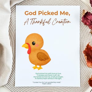 Christian Thanksgiving Handprint Craft for Kids Turkey Craft God Picked Me A Thankful Creation Printable Bible Verse Fall Sunday School Art image 5