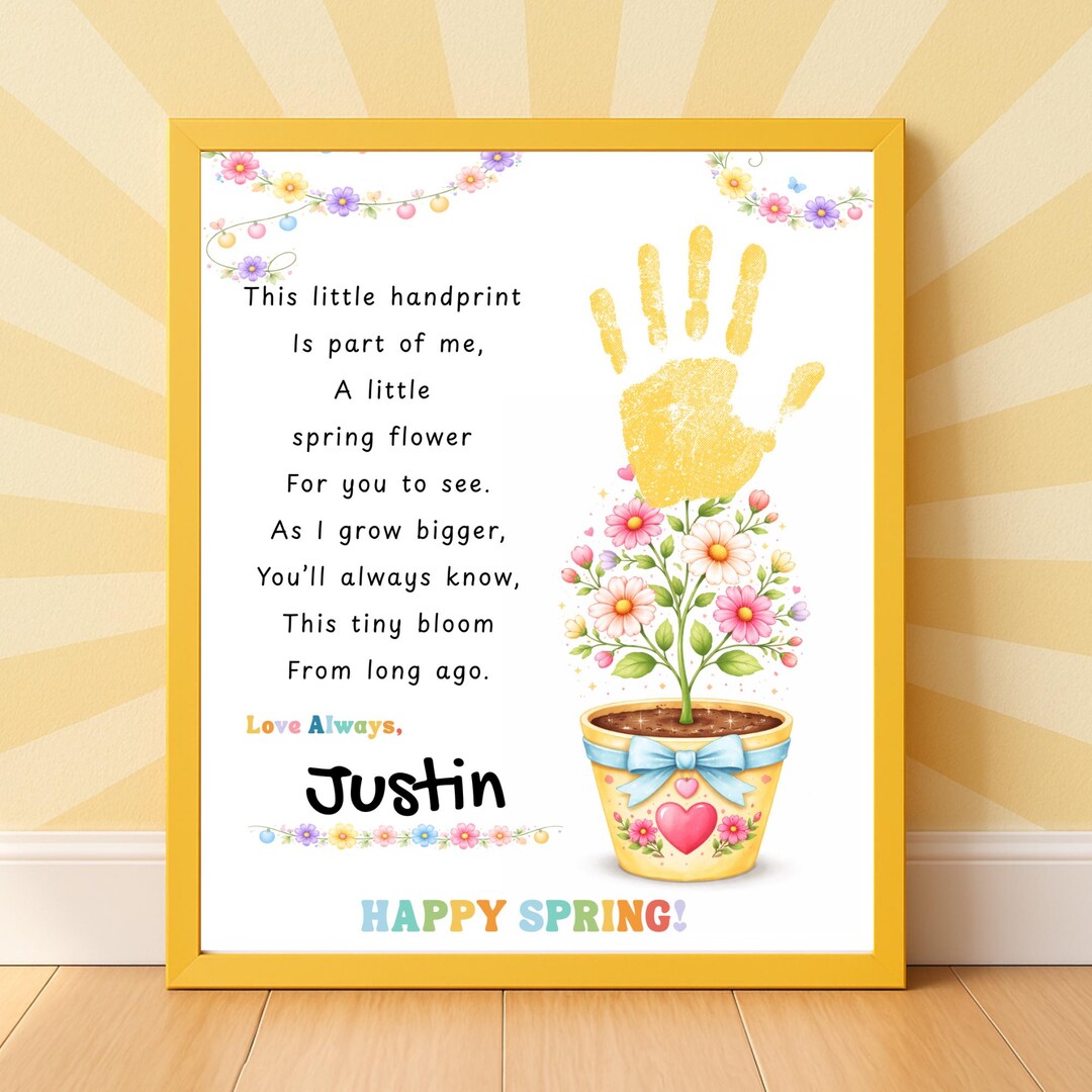 Spring Handprint Craft for Kids, Flower Poem Keepsake, Printable Spring ...