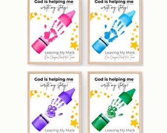 Christian Back to School Handprint Printable | First Day of School Blue Crayon Keepsake | Preschool & Kindergarten Fall Craft PDF Set