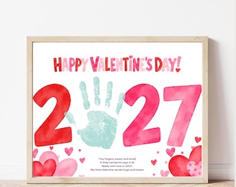 2027 Valentine Handprint Craft Printable | Valentines Day Keepsake for Kids | Preschool Toddler Handprint Art | February Activity