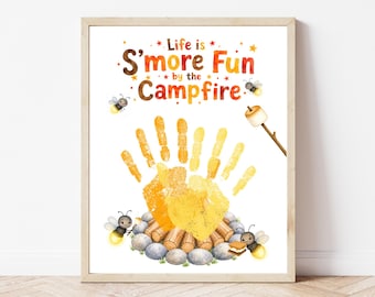 Life Is S'more Fun by the Campfire Handprint Craft Printable, Camping Activity for Kids, Summer Camp and Fall Campfire Keepsake