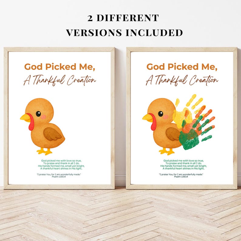 Christian Thanksgiving Handprint Craft for Kids Turkey Craft God Picked Me A Thankful Creation Printable Bible Verse Fall Sunday School Art image 2