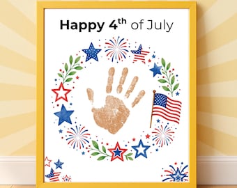 July 4th Handprint Craft Printable, Patriotic Wreath Keepsake for Kids, Preschool Independence Day Art Activity, Fourth of July Keepsake