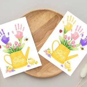 Manualidad imprimible con huellas de manos de primavera / Arte con huellas de manos de flores de primavera / Actividad de primavera para guarderías preescolares / Manualidad de recuerdo de primavera para niños imagen 9