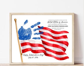 American Flag Handprint Craft Printable, July 4th Independence Day Keepsake, Pledge of Allegiance Handprint Activity,