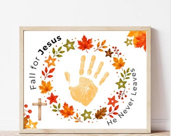 Christian Fall Handprint Craft, Fall for Jesus Handprint Wreath, Bible Verse Fall Printable, Preschool Sunday School Activity