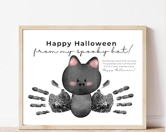 Happy Halloween Spooky Bat Handprint Craft Printable | Halloween Keepsake for Kids | Preschool Daycare Kindergarten Halloween Activity
