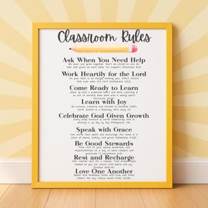 Christian Classroom Rules Printable Poster | Bible Classroom Decor | Homeschool Rules Sign | Sunday School Wall Art | Christian Teacher Gift