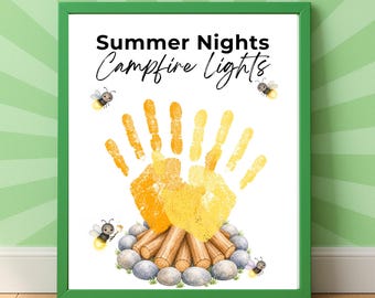Summer Nights Campfire Handprint Craft Printable, Summer Camp Keepsake Activity, Camping Handprint Art for Kids, Campfire Craft
