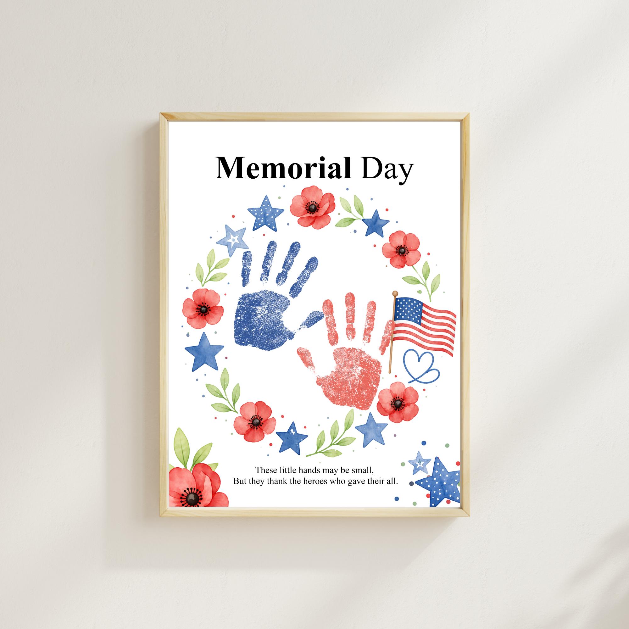 Memorial Day Handprint Craft Printable | Patriotic Wreath Keepsake for ...