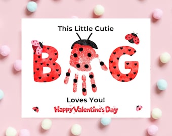 Valentine Ladybug Handprint Craft Printable | This Little Cutie Bug Loves You | Preschool Toddler Valentine Keepsake Activity for Kids
