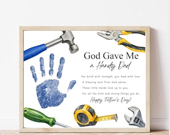 Christian Father’s Day Handprint Craft Printable, God Gave Me a Handy Dad, Tool Theme Dad Keepsake, Faith Based Fathers Day Gift from Kids