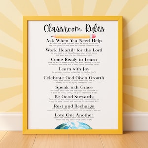 Christian Classroom Rules Printable Poster | Bible Classroom Decor | Homeschool Rules Sign | Sunday School Wall Art | Christian Teacher Gift