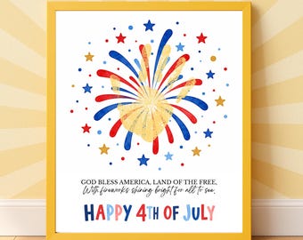 Happy 4th of July Handprint Craft Printable, Patriotic Firework Handprint Art, Independence Day Keepsake Activity for Kids