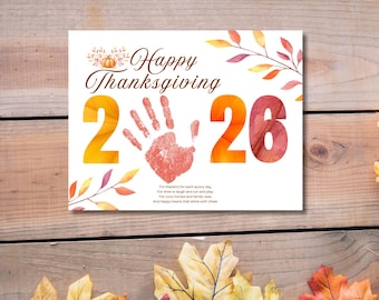 Thanksgiving 2026 Handprint Craft Placemat Printable Fall Poem Keepsake Activity for Kids Preschool Classroom Fall Art Teachers