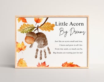 Acorn Handprint Craft Printable | Fall Handprint Poem for Kids | Autumn Classroom Activity | Preschool Fall Art Keepsake Acorn kids craft
