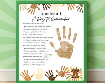 Juneteenth Poem Handprint Craft Printable, Juneteenth Keepsake Activity, Diversity Handprint Art, Preschool Classroom Craft PDF