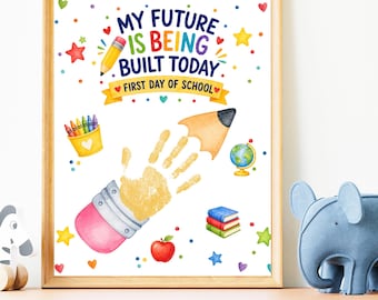 First Day of School Pencil Handprint Craft, Printable Back to School Keepsake, Preschool Kindergarten Classroom Memory Activity