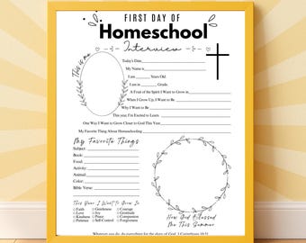 Christian Homeschool Interview Printable | First & Last Day Homeschool Worksheet | Bible Reflection Activity | Faith Keepsake PDF