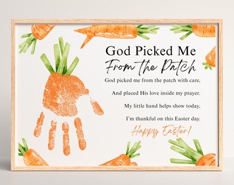 Manualidad de Pascua con la huella de la mano "Dios me escogió del huerto", imprimible cristiano de Pascua para niños, arte religioso con zanahoria, actividad preescolar para la escuela dominical