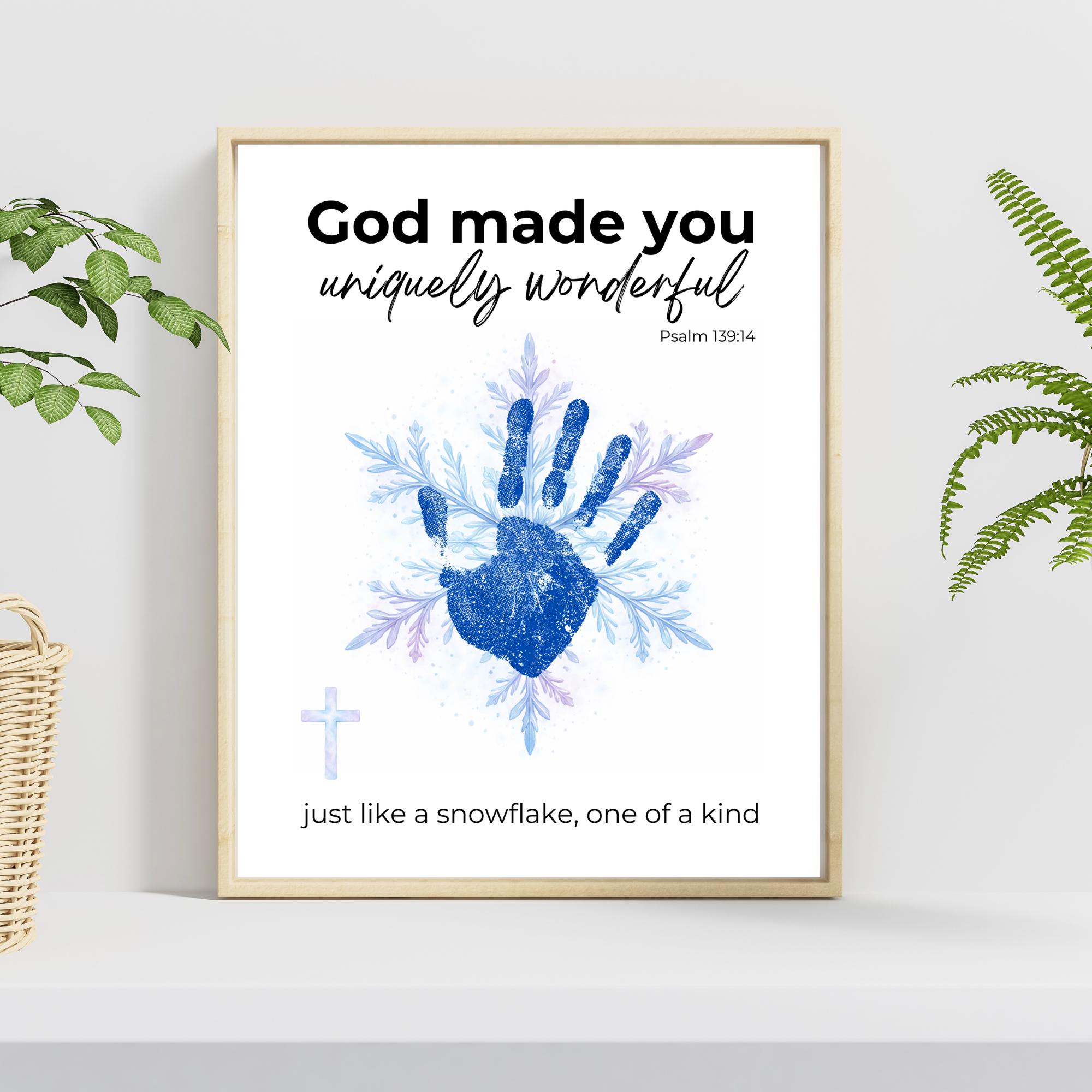 Snowflake Scripture Christian Snowflake Handprint Art Printable, God Made You Uniquely ...
