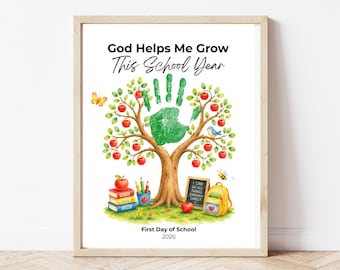 Christian First Day of School Apple Tree Keepsake, God Helps Me Grow Back to school Apple Tree Handprint Craft, Preschool Kindergarten Craft