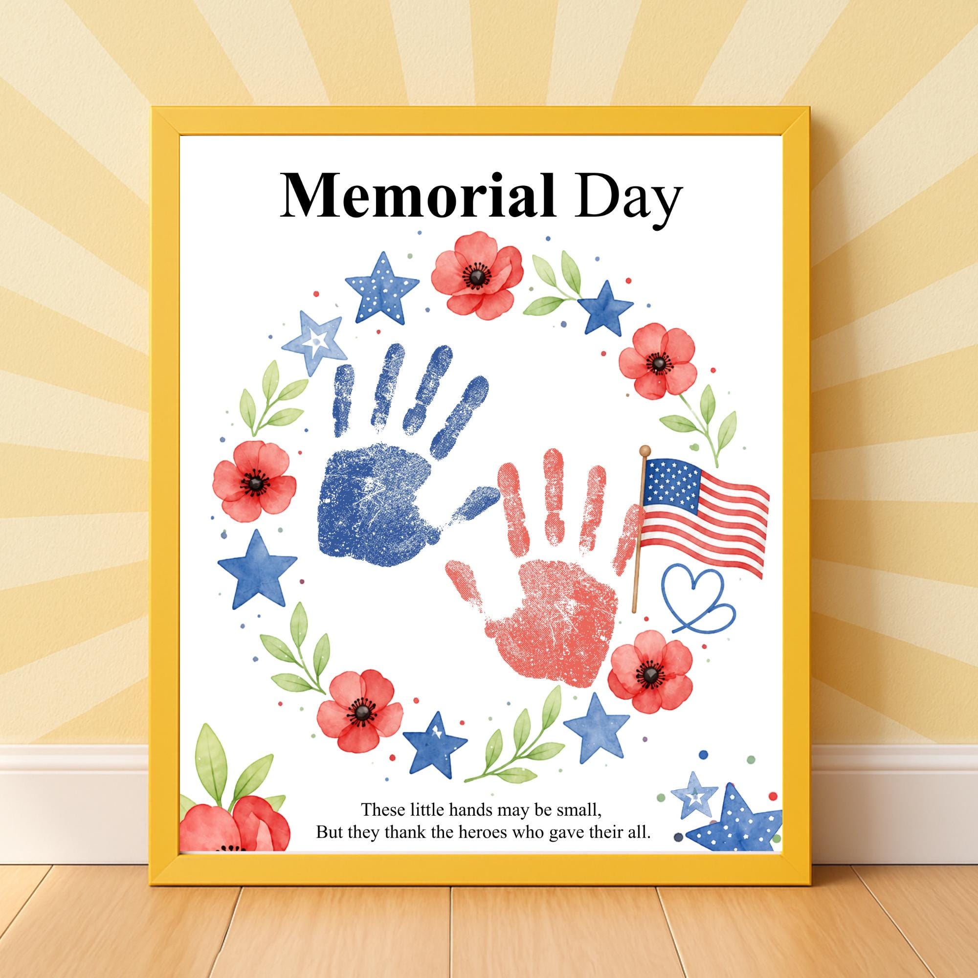 Memorial Day Handprint Craft Printable | Patriotic Wreath Keepsake for ...