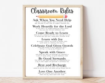 Christian Classroom Rules Poster | Bible Verse Classroom Decor | Christian Classroom Wall Art | Teacher Poster | Physical Print
