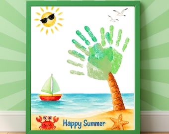 Summer Palm Tree Handprint Art for Kids, Beach Baby Toddler Hand Print Craft Activity Keepsake, Daycare VBS Summer Vacation Camp Project