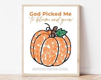 God heeft mij uitgekozen om te bloeien en te groeien - Pompoenknutselwerkje, christelijke herfstprint, fijne motoriekactiviteit met pompoen, Bijbelknutselwerkje voor kleuters (PDF)