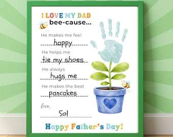 Fathers Day Handprint Craft Printable | I Love My Dad Because Fill In Sheet | Fathers Day Gift from Kids | Preschool Activity | Dad Keepsake