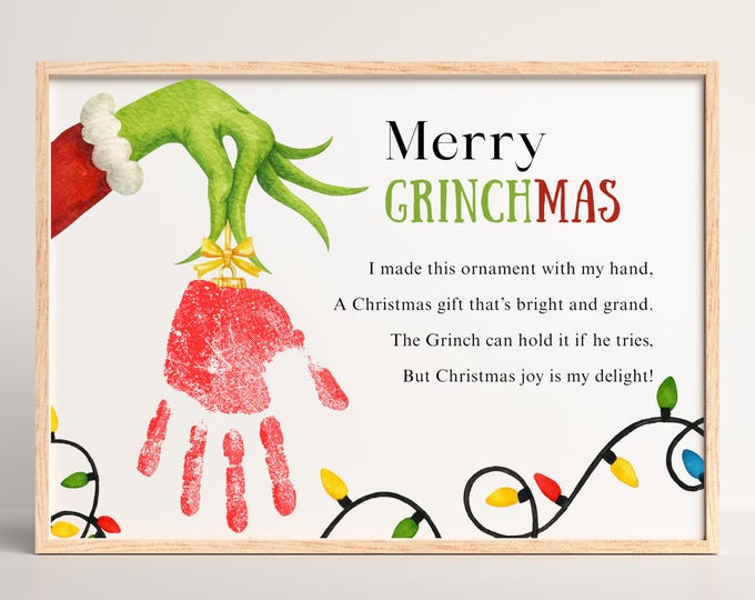 Little Grinch Handprint Craft Christmas Keepsake Printable Toddler ...