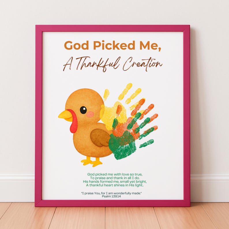 Christian Thanksgiving Handprint Craft for Kids Turkey Craft God Picked Me A Thankful Creation Printable Bible Verse Fall Sunday School Art image 4