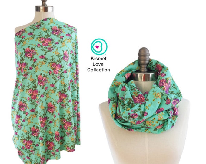 Nursing Scarf Breastfeeding Cover Breastfeeding Scarf Infinity Scarf Aqua Green Floral Etsy