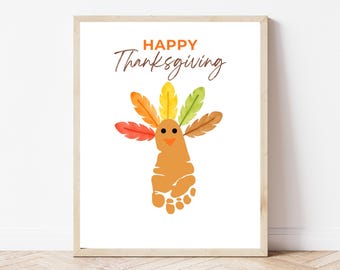 Thanksgiving Turkey Footprint Craft Printable, Happy Thanksgiving Baby Keepsake, Fall Footprint Art, Preschool Holiday Activity PDF