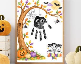 Halloween Spider Handprint Craft for Kids | Preschool Halloween Activity | Creepy Crawly Spider Keepsake | Toddler Printable, Daycare Craft